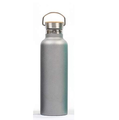 SILVER Stainless Steel and Bamboo Flask